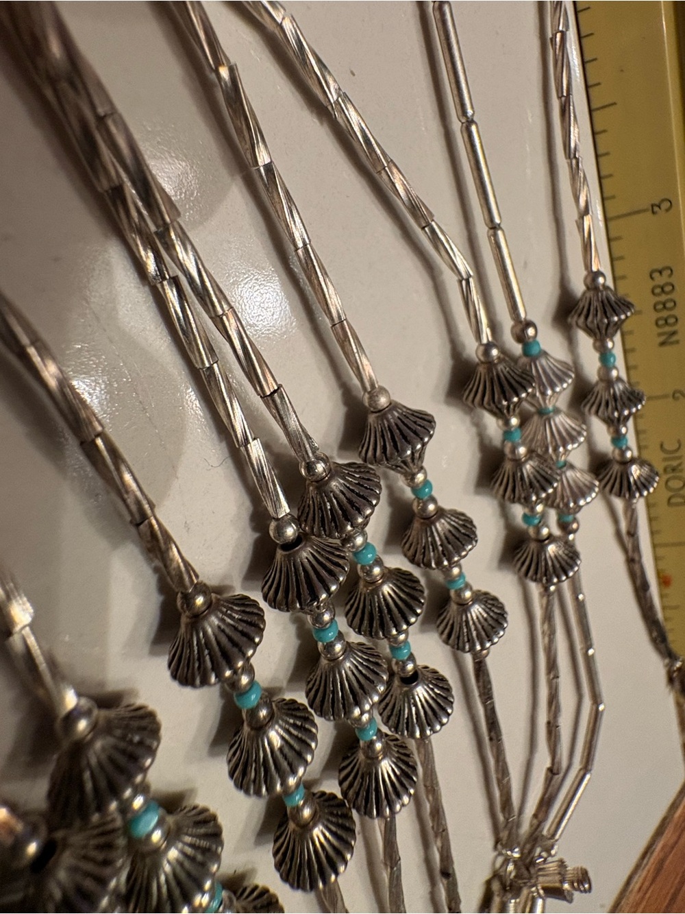 21 Sterling-Style Silver Shell Bead Bracelet with Turquoise Accents